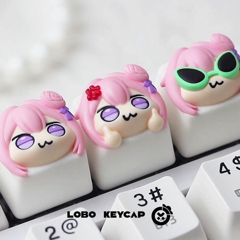 Gaming Accessories Pink - Niedliche rosa Anime-Mädchen-Harz-Keycap mit Rosen-Dekor, individueller